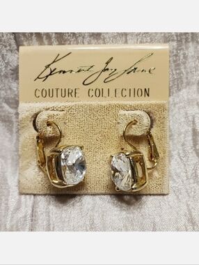 KJL Kenneth Jay Lane Couture Collection Gold Tone Clear Rhinestone Earrings NEW